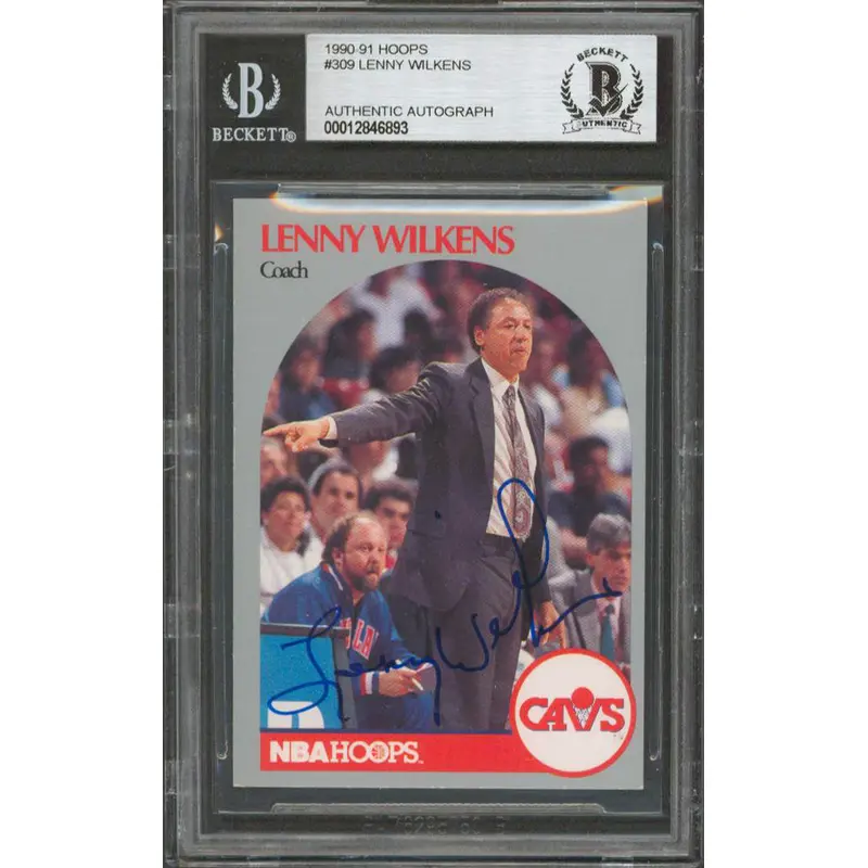 Cavaliers Lenny Wilkens Authentic Signed 1990 Hoops #309 Card BAS Slabbed