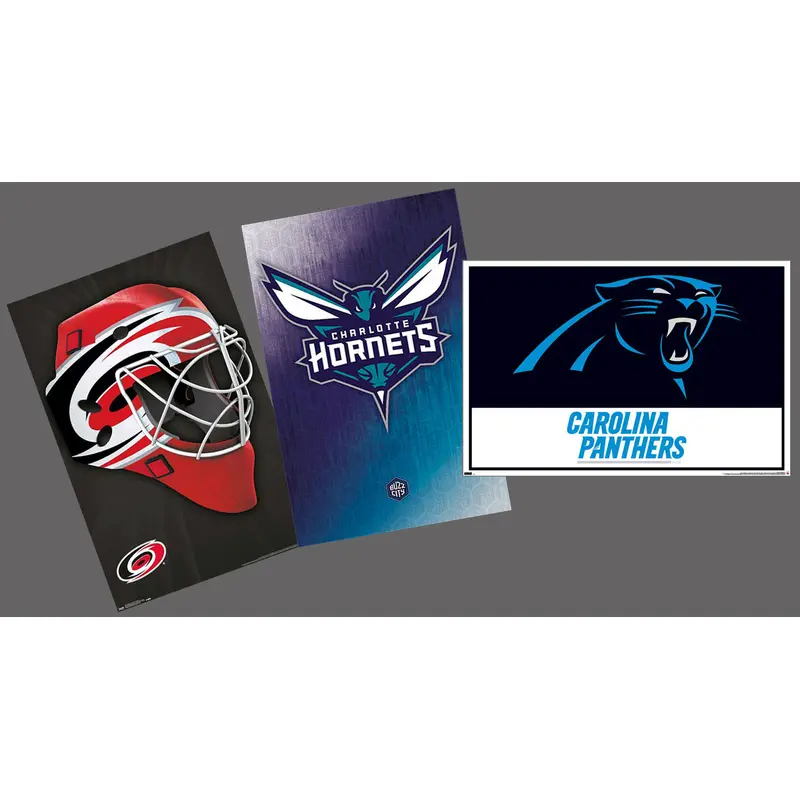 COMBO: NORTH CAROLINA PRO SPORTS 3-Poster Combo (Panthers, Hurricanes, Charlotte Hornets)