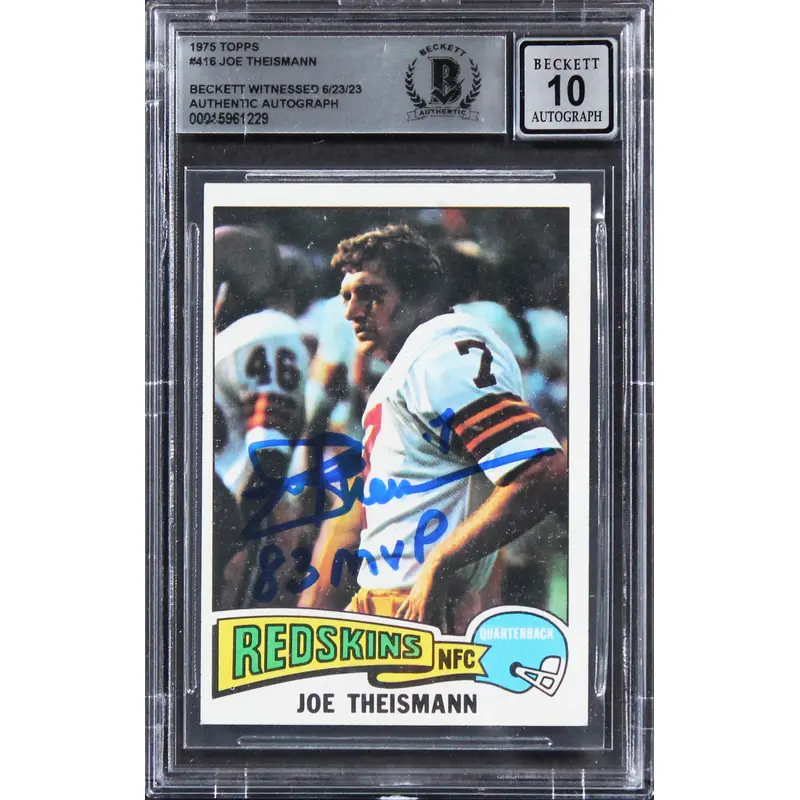 Commanders Joe Theismann "83 MVP" Signed 1975 Topps #416 Card Auto 10! BAS Slab