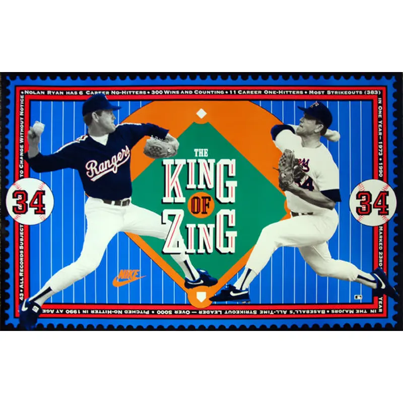Nolan Ryan "King of Zing" Texas Rangers MLB Baseball Poster - Nike 1990
