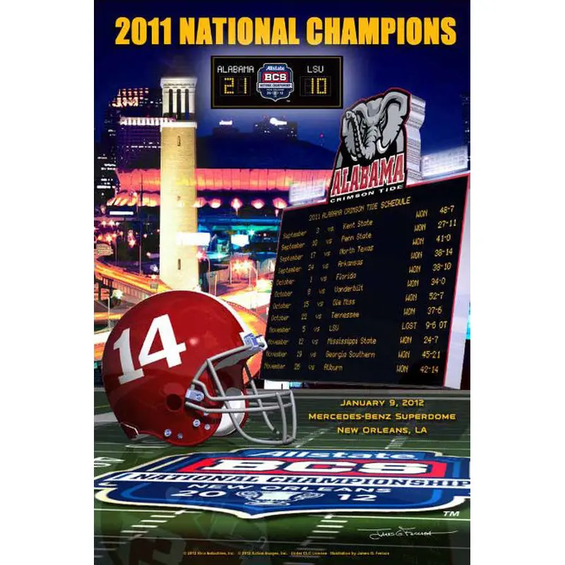 Alabama Crimson Tide 2011 NCAA Football BCS National Champions Poster - Action Images
