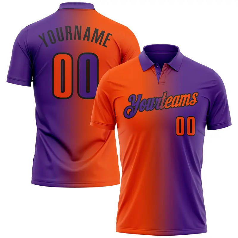 Custom Purple Orange-Black 3D Gradient Fashion Performance Polo Shirt
