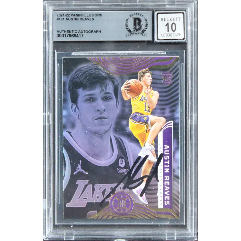 Lakers Austin Reaves Signed 2021 Panini Ill #181 Rookie Card Auto 10! BAS Slab