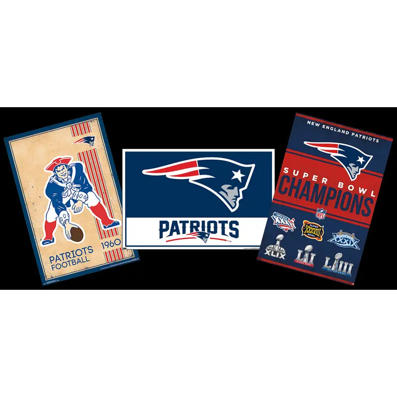 COMBO: New England Patriots NFL Football Team Logo Theme Art 3-Poster Combo Set