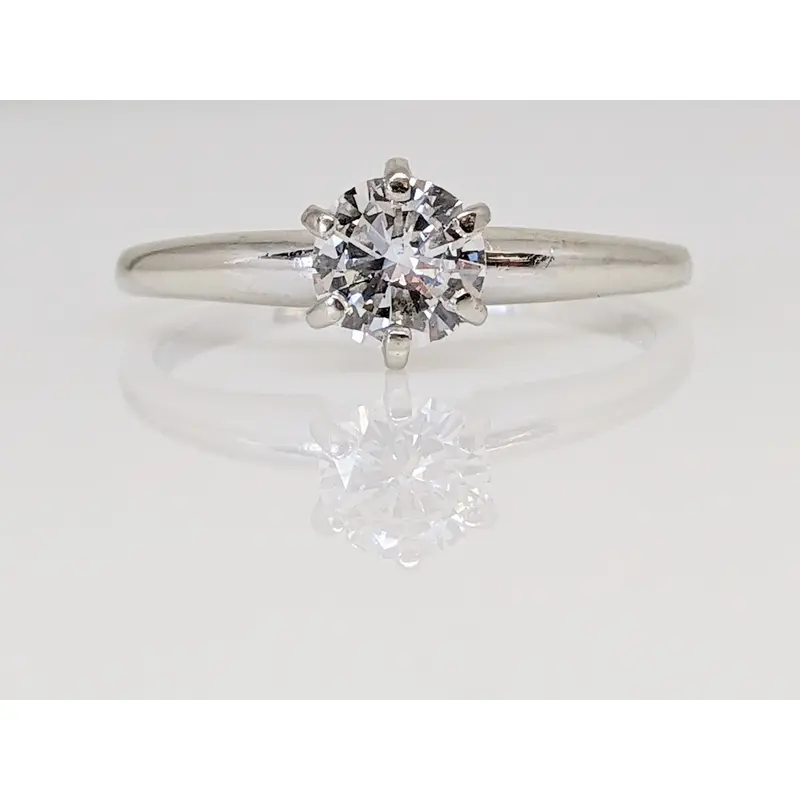 14K WHITE .41 CARAT TOTAL SI2 J DIAMOND ROUND SOLITAIRE ESTATE RING 1.9 GRAMS