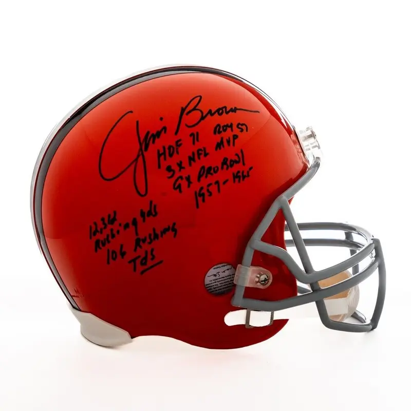 Jim Brown Signed Heavily Inscribed STATS Cleveland Browns Helmet Steiner COA