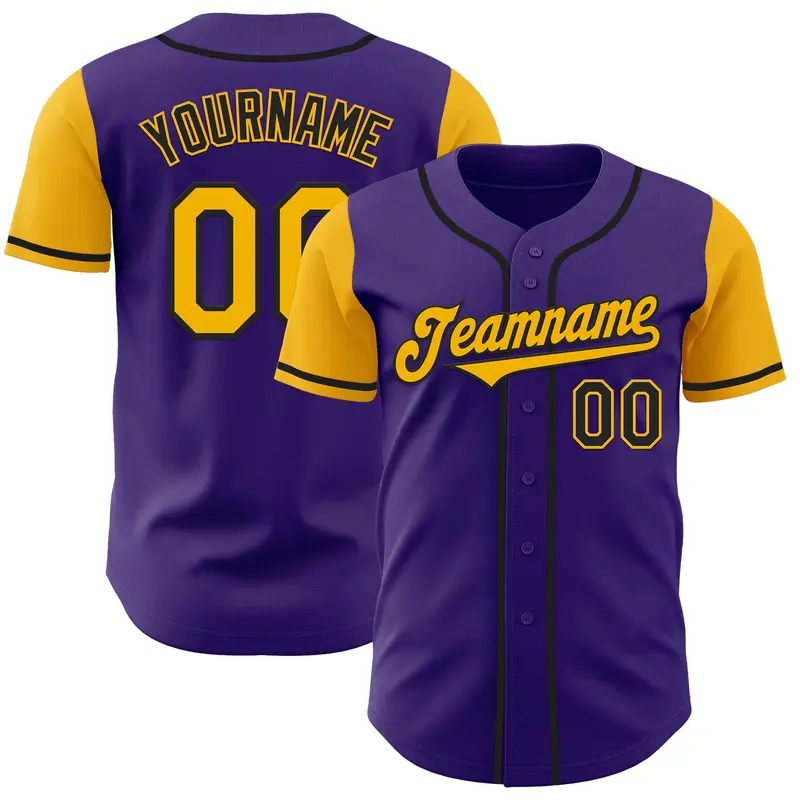 Custom Purple Gold-Black Authentic Two Tone Baseball Jersey