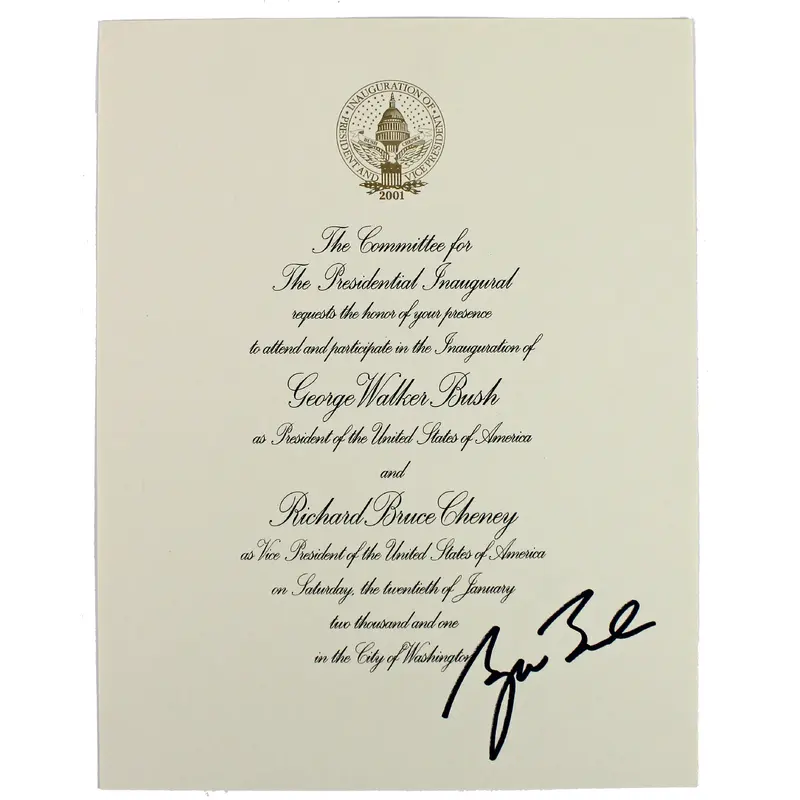 George W. Bush Authentic Signed 8.5x11 2001 Inauguration Invitation BAS #A39334