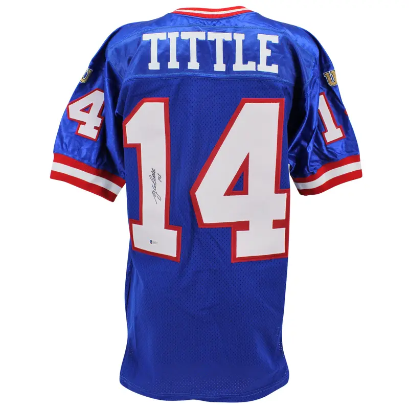Giants Y.A. Tittle Authentic Signed Blue Wilson Authentic Jersey BAS #H92213