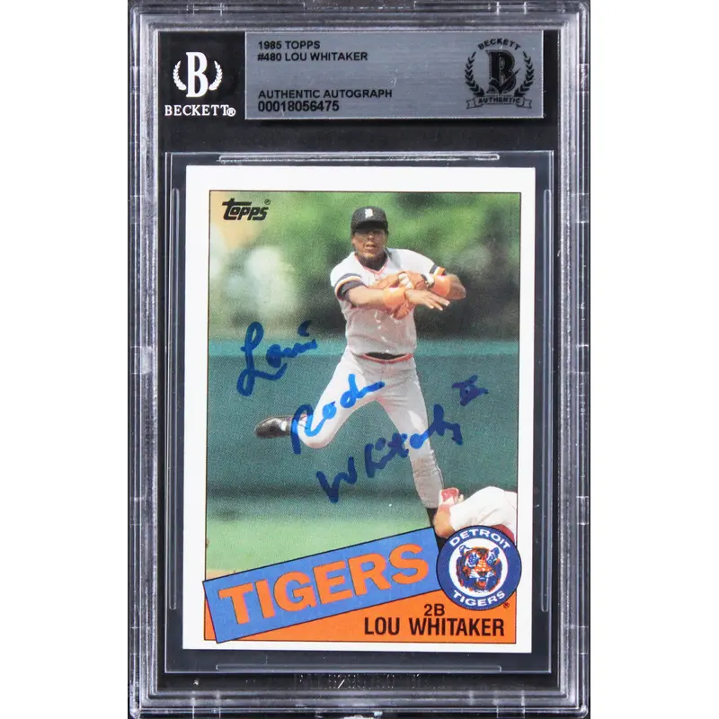 Tigers Lou Whitaker Authentic Signed 1985 Topps #480 Card BAS Slabbed