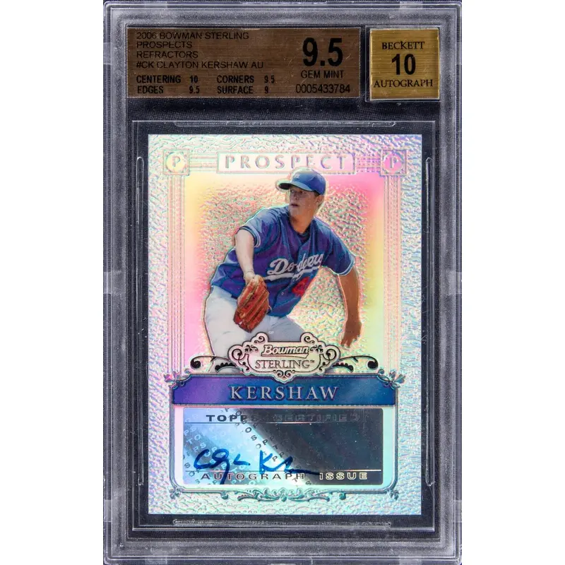 2006 Bowman Sterling Clayton Kershaw Refractor Auto RC BGS Gem Mint 9.5 Auto 10