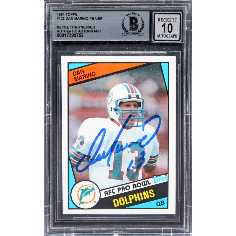 Dolphins Dan Marino Signed 1984 Topps #123 Rookie Card Auto 10! BAS Slabbed