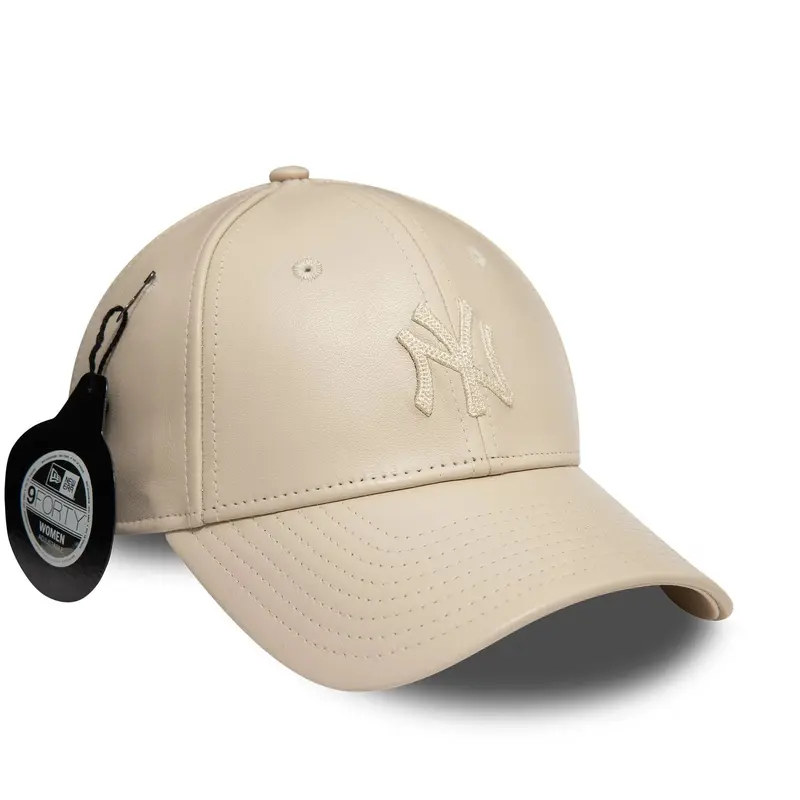 New York Yankees Womens Leather Cream 9FORTY Adjustable Cap
