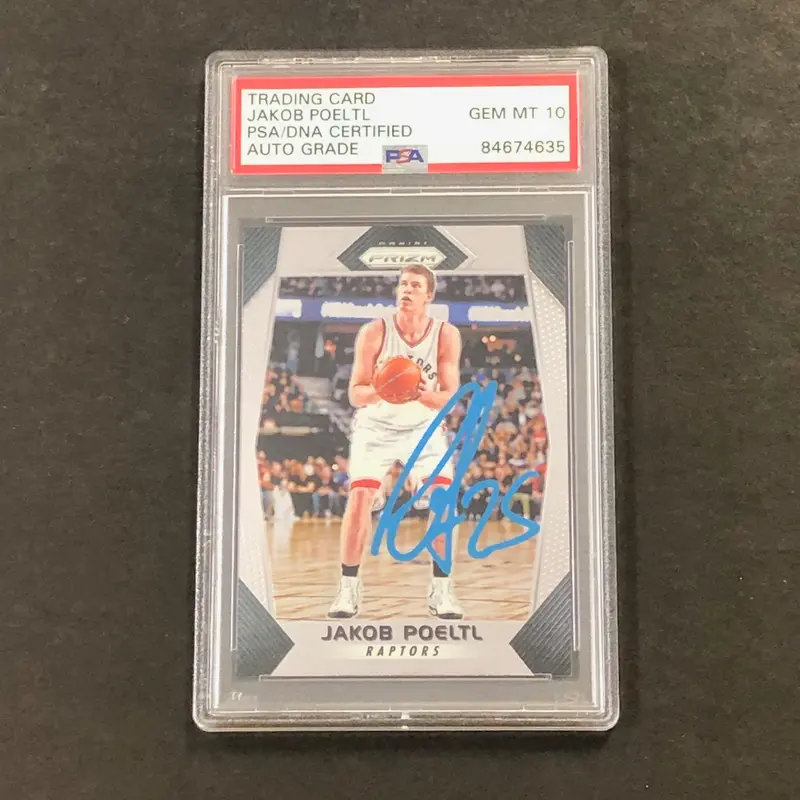 2017-18 Panini Prizm #35 Jakob Poeltl Signed Card AUTO 10 PSA Slabbed Raptors