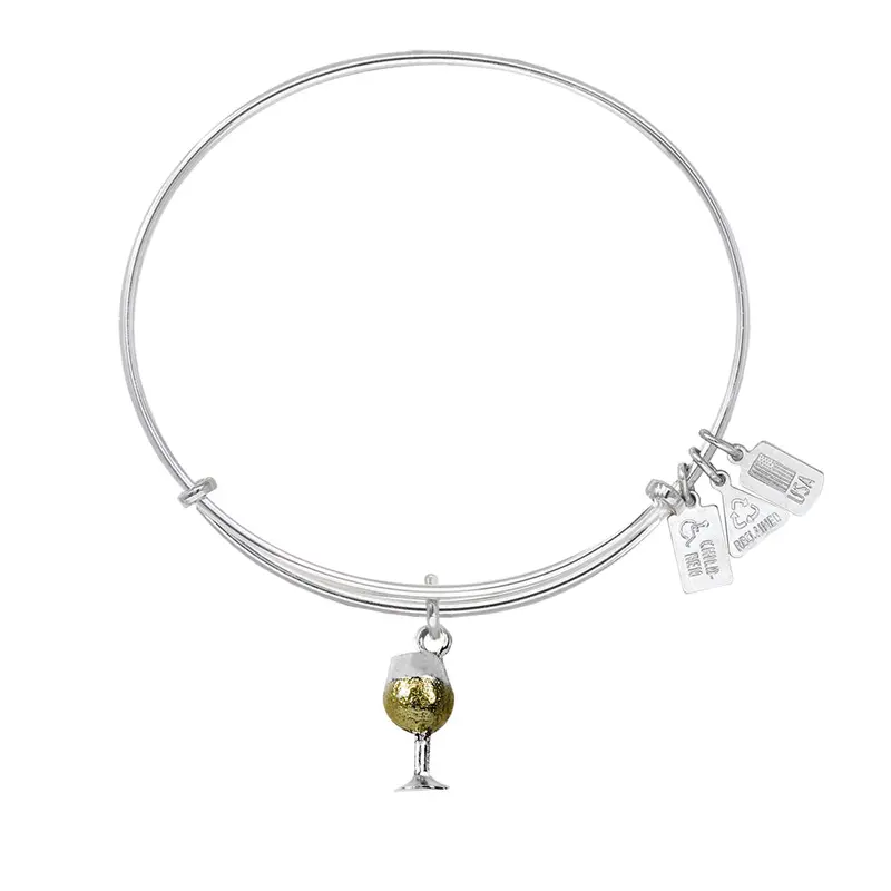 White Wine Glass Enameled Charm Bangle