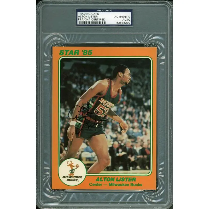 Bucks Alton Lister Authentic Signed Card 5X7 Star '85 Orange PSA/DNA Slabbed