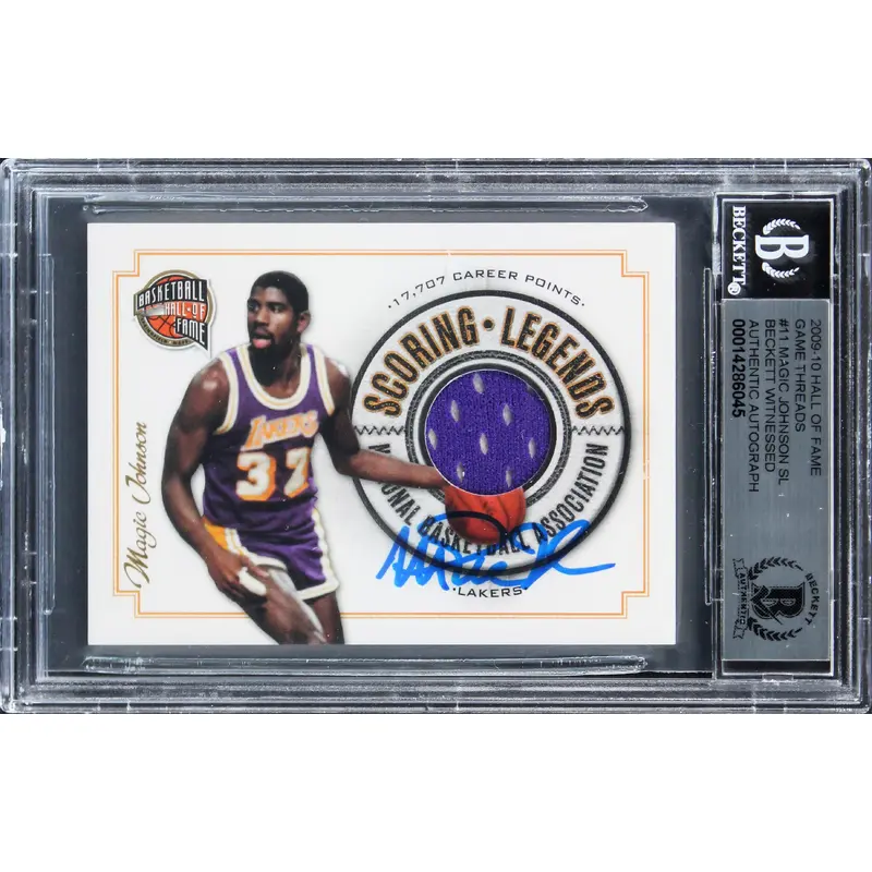 Lakers Magic Johnson Signed 2009 HOF Game Threads #11 Card Auto 10! BAS Slabbed