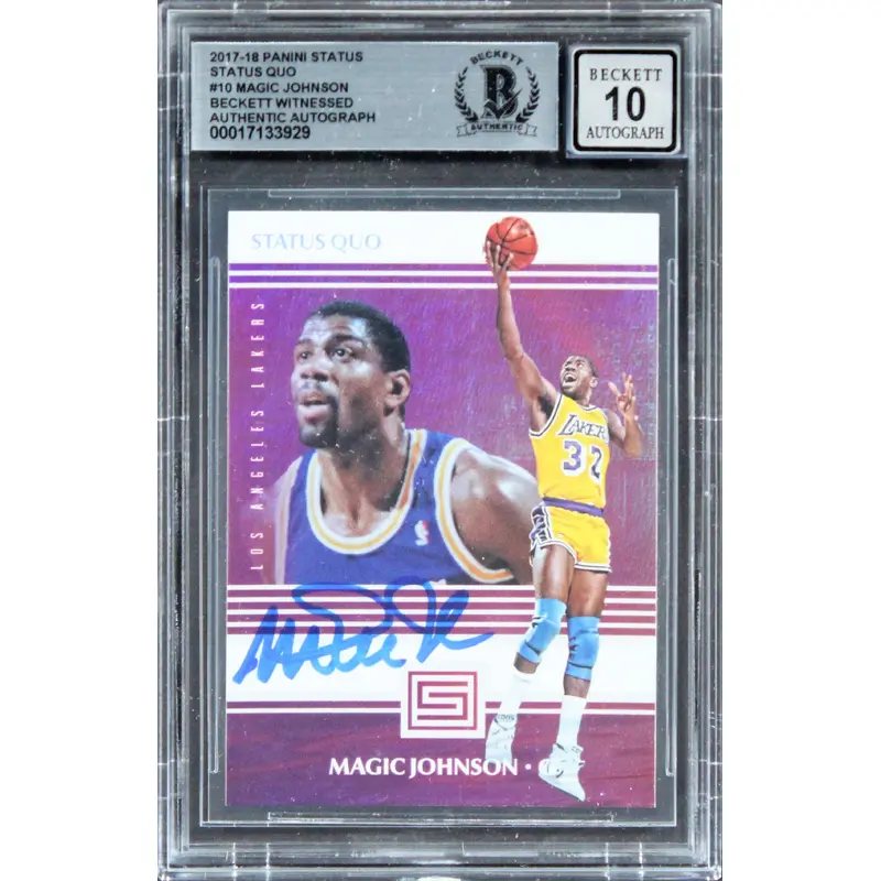 Lakers Magic Johnson Signed 2017 Panini Status Quo #10 Card Auto 10! BAS Slabbed