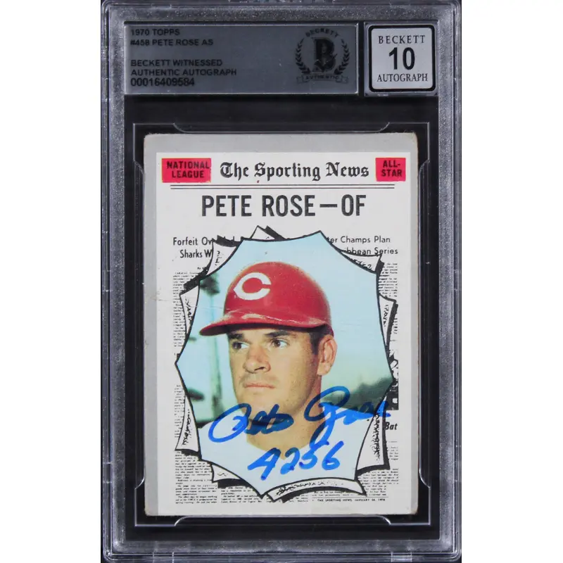 Reds Pete Rose "4256" Signed 1970 Topps #458 Card Auto 10! BAS Slabbed 1