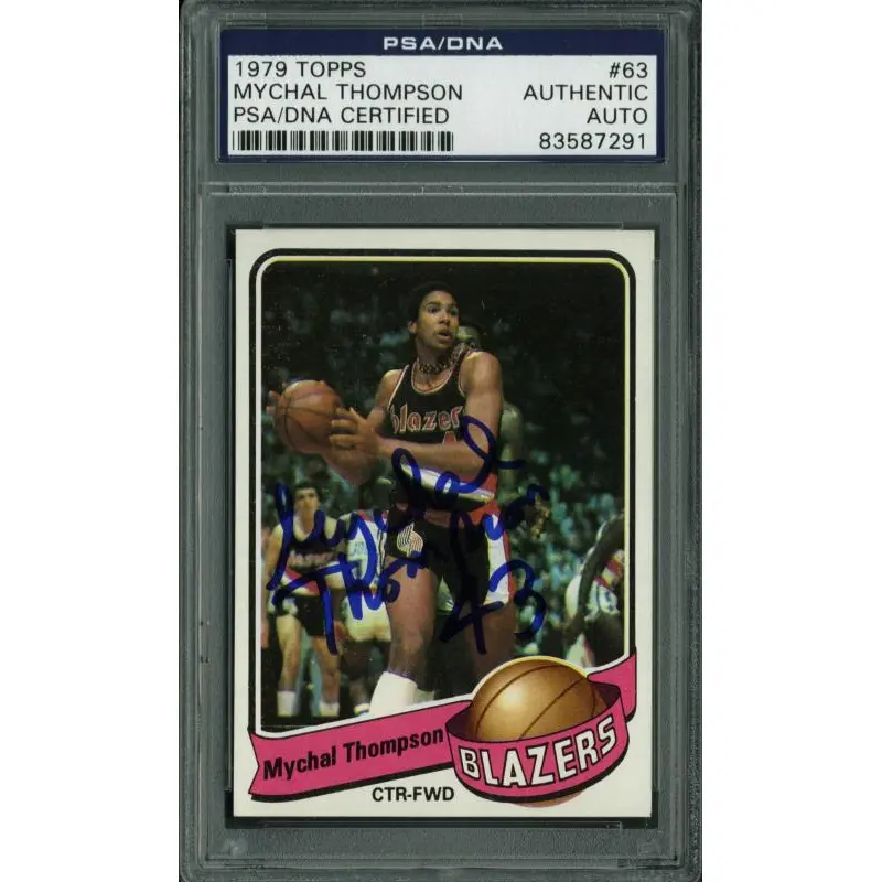 Blazers Mychal Thompson Authentic Signed Card 1979 Topps #63 PSA/DNA Slabbed