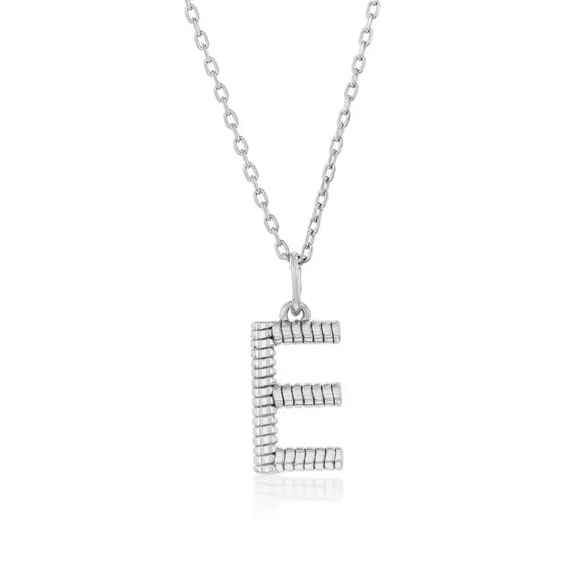 Sterling Silver, Rigid Design 'E' Initial Necklace
