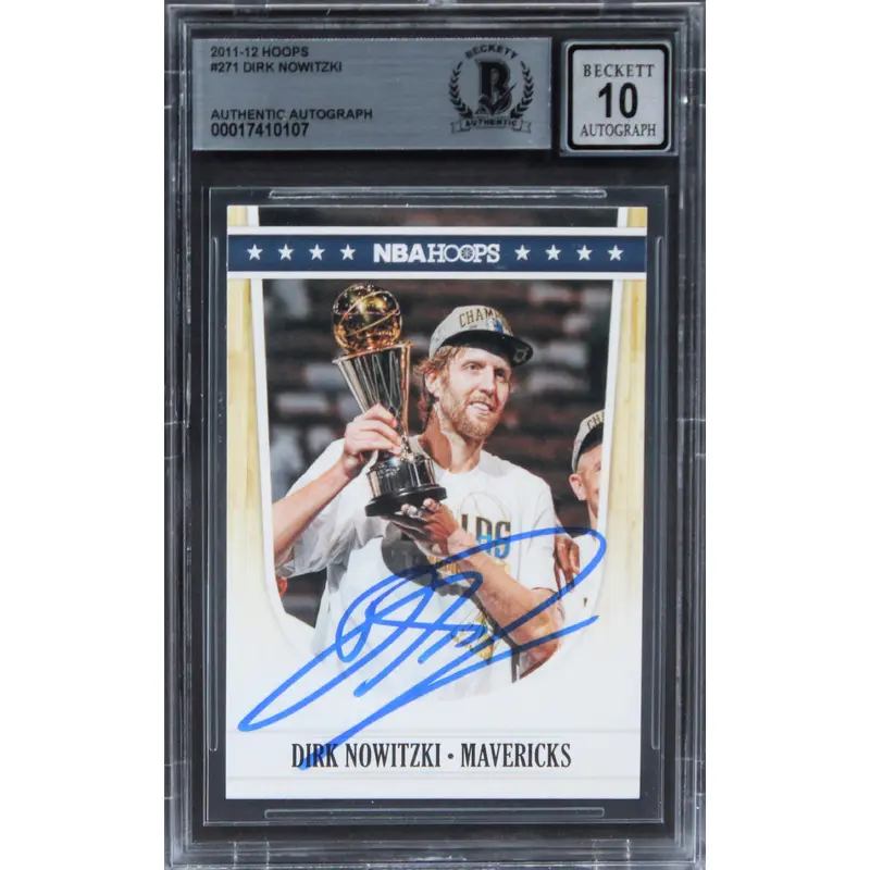 Mavericks Dirk Nowitzki Signed 2011 Hoops #271 Card Auto Graded 10! BAS Slabbed