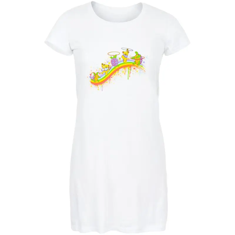 Grateful Dead - Rainbow Hoopers White Juniors Cap Sleeve Dress