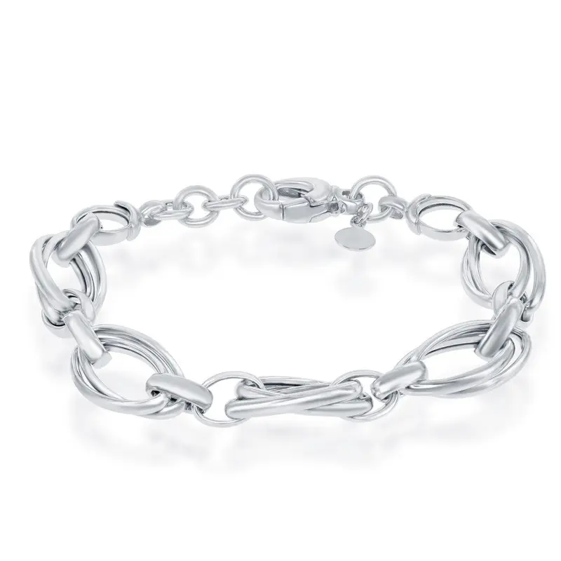 Sterling Silver Double Ovals High Polished Bracelet, MADE IN ITALY