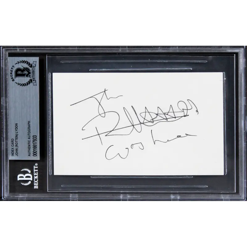 John Rotten Lydon Sex Pistols Authentic Signed 3x5 Index Card BAS Slabbed 1