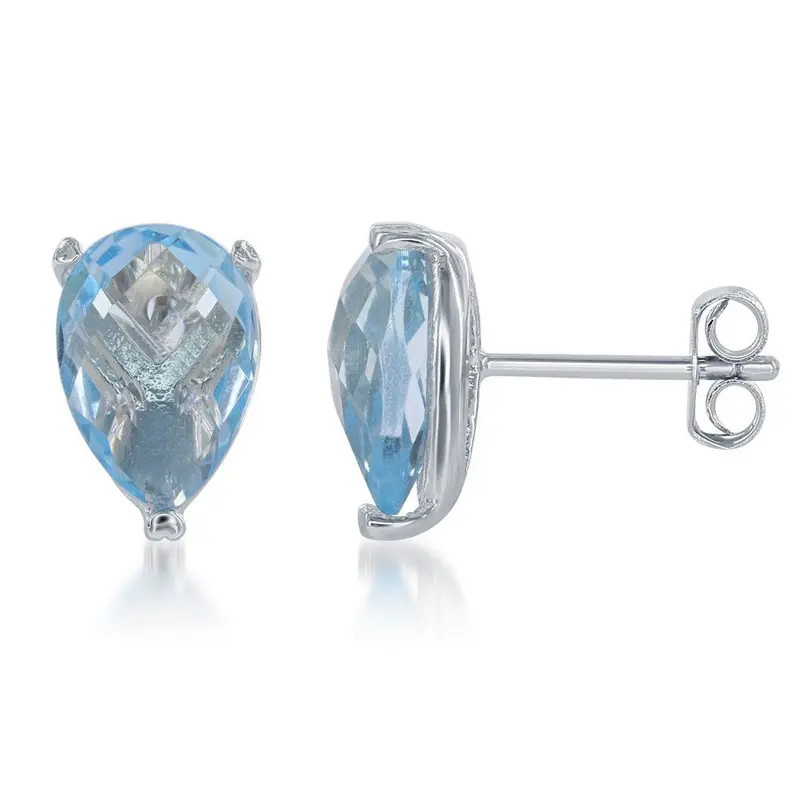 Sterling Silver Teardrop Gem Earrings - Blue Topaz