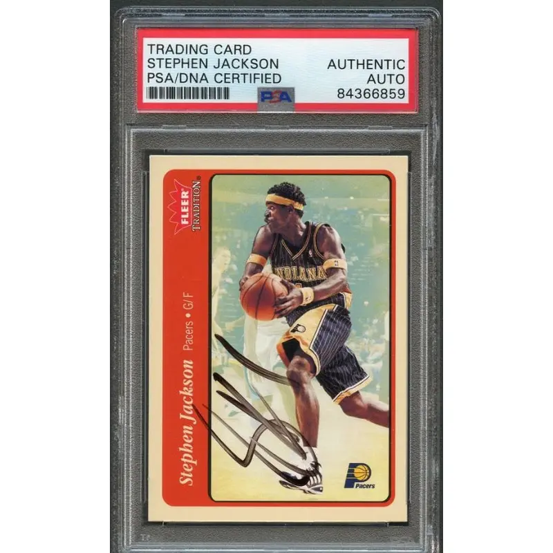 2004-05 Fleer Tradition #42 Stephen Jackson Signed Card AUTO PSA Slabbed Pacers