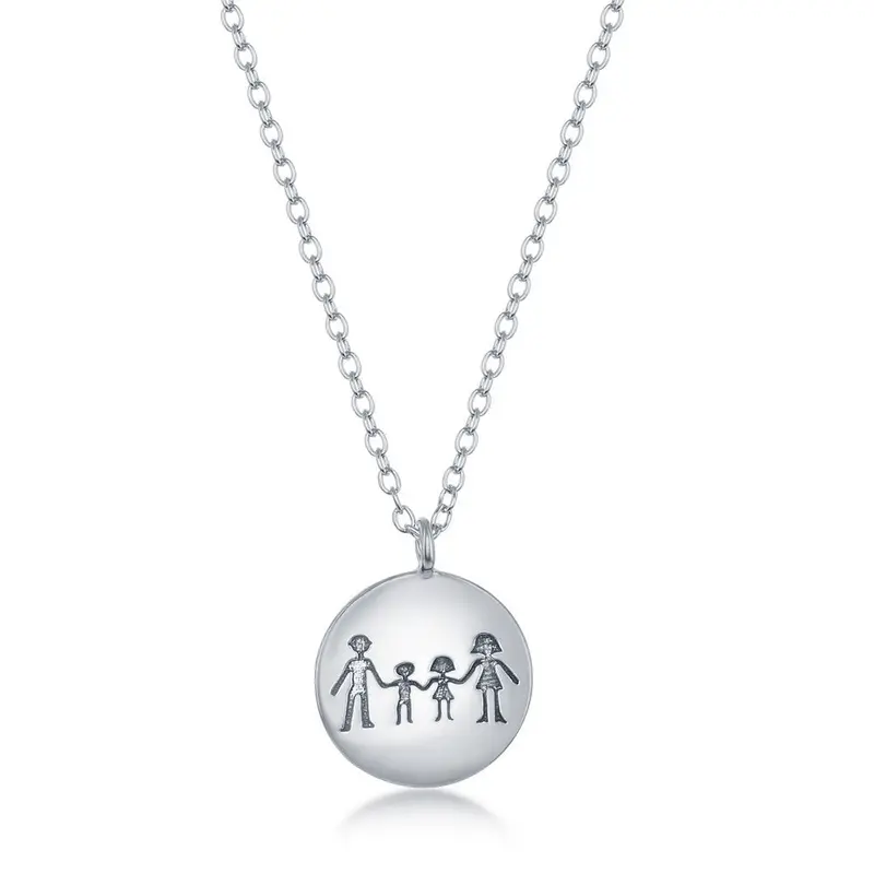 Sterling Silver Family Stamping Disc Necklace