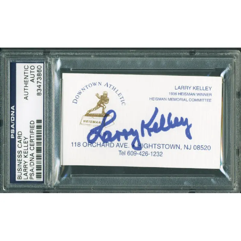 Larry Kelley Authentic Signed 2X3.5 Heisman Business Card PSA/DNA Slabbed