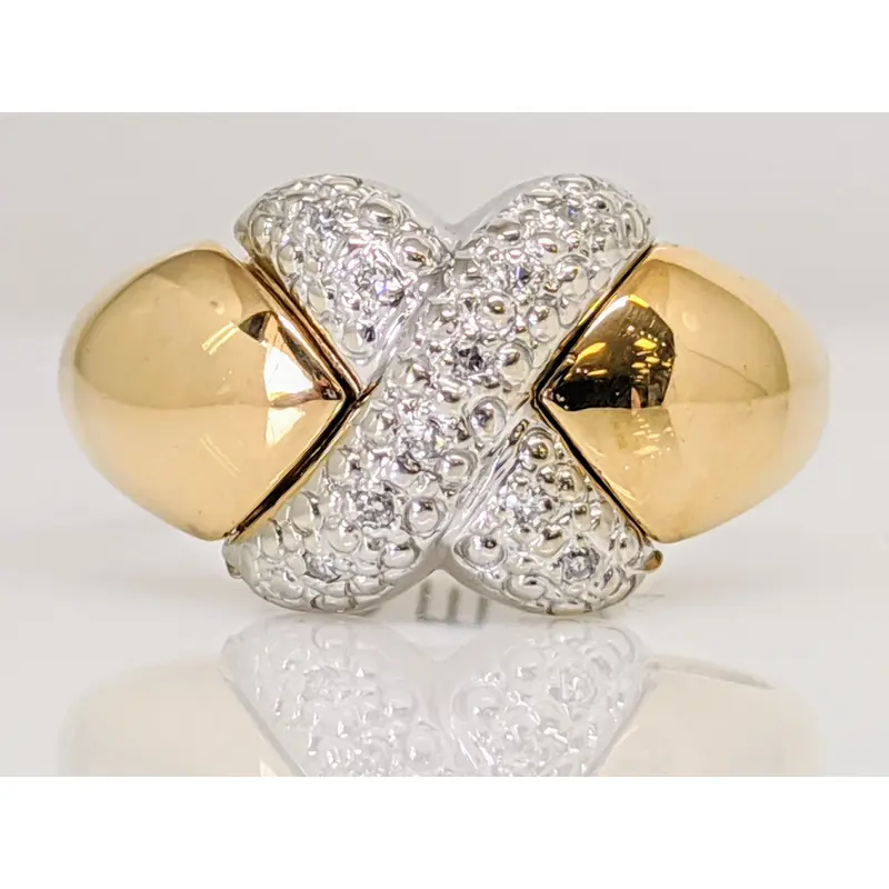 10K .04 CARAT TOTAL WEIGHT DIAMOND ROUND (8) "X" STYLE ESTATE RING 3.1 GRAMS
