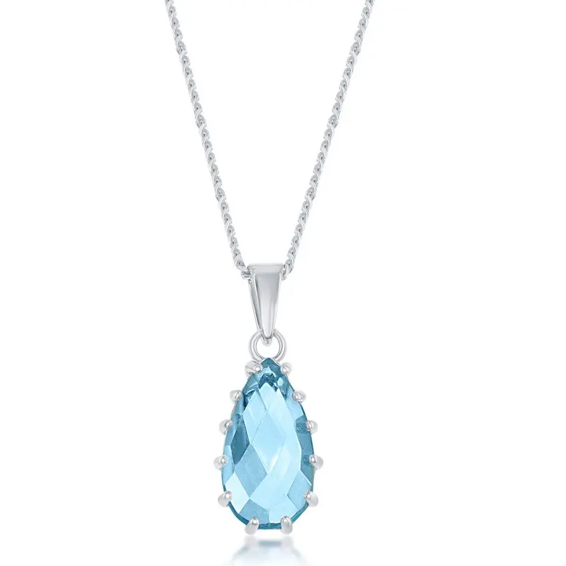 Sterling Silver Prong Pear-Shaped 3.98cttw Blue Topaz Necklace