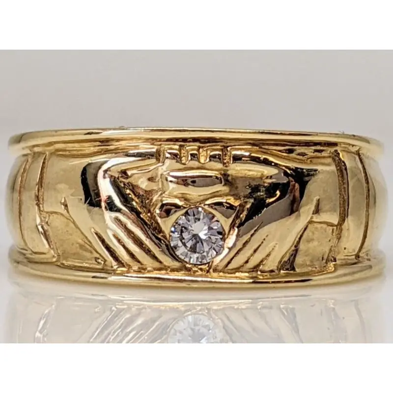 14K .10 CARAT TOTAL L SI2 I DIAMOND ROUND ESTATE CLADDAGH BAND 8.9 GRAMS