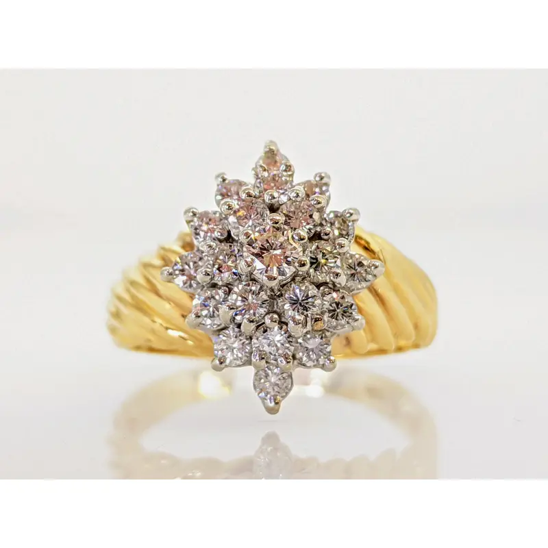 14K .96 CARAT TOTAL WEIGHT I1 H DIAMOND ROUND (21) ESTATE CLUSTER RING 6.0 GRAMS