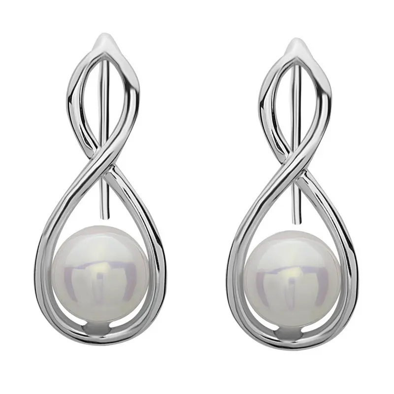 Sterling Silver Long Infinity with Synthetic Pearl Earrings