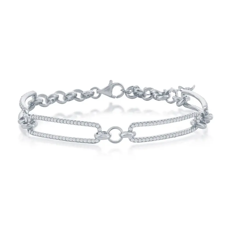 Sterling Silver, CZ Paperclip Bracelet