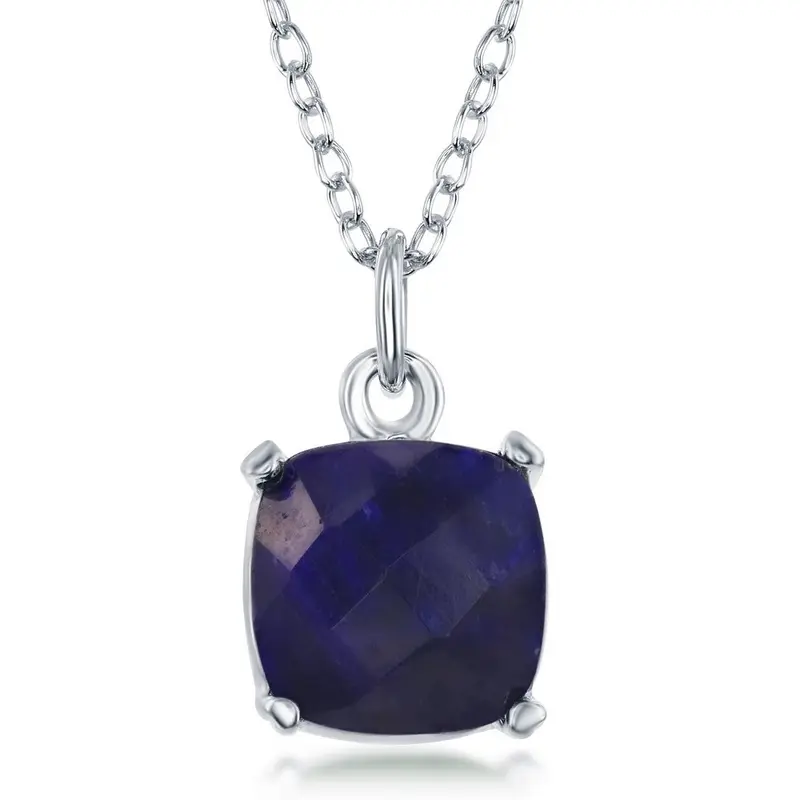 Sterling Silver 'September Birthstone' Square Necklace - Sapphire