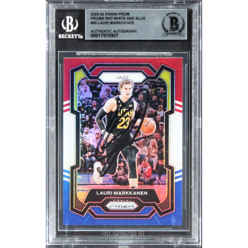 Jazz Lauri Markkanen Authentic Signed 2023 Panini Prizm RWB #93 Card BAS Slabbed