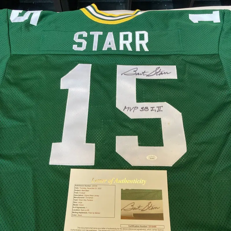 Bart Starr "Super Bowl I & II MVP" Signed Green Bay Packers Jersey JSA COA