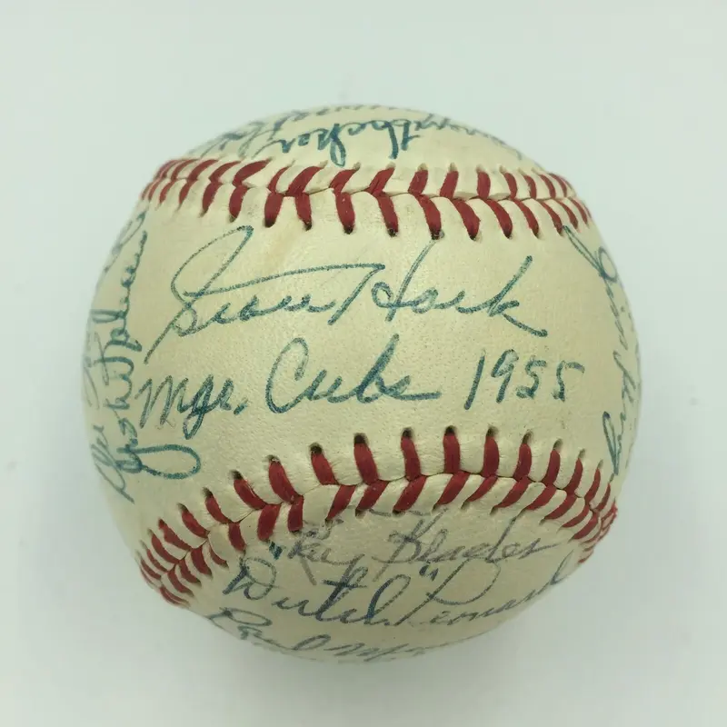 Beautiful 1955 Chicago Cubs Team Signed National League Baseball Ernie Banks JSA