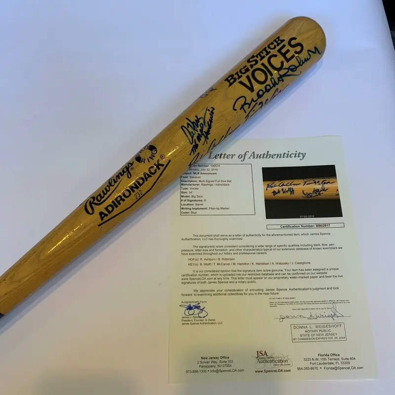 Richie Ashburn Bob Wolff Milo Hamilton Mccarver MLB Announcers Signed Bat JSA