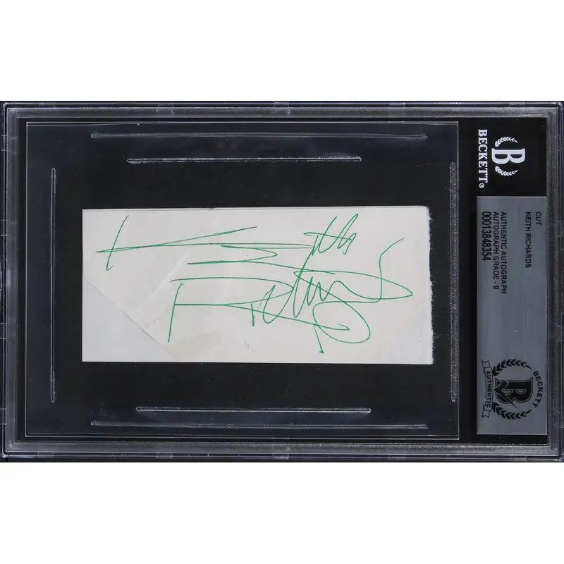 Keith Richards Rolling Stones Signed 2x4.5 Cut Sig Auto Graded 9! BAS Slabbed