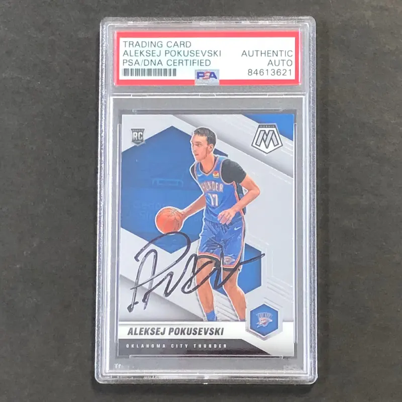 2020-21 Panini Mosaic #226 Aleksej Pokusevski Signed Card AUTO PSA Slabbed RC Thunder