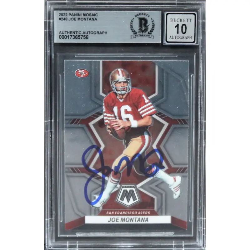 49ers Joe Montana Signed 2022 Panini Mosaic #248 Card Auto Grade 10! BAS Slabbed