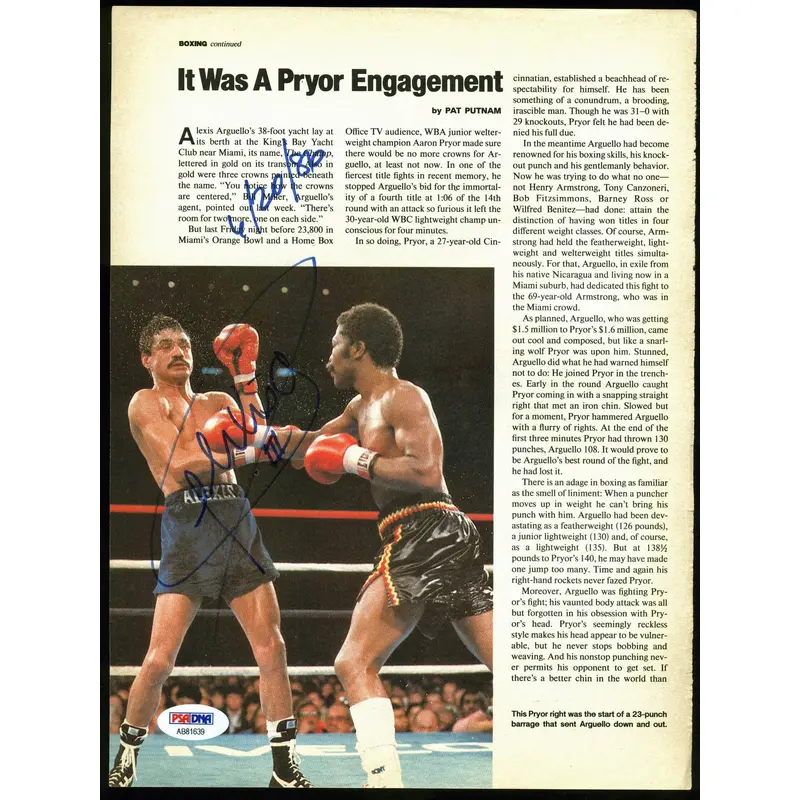 Alexis Arguello Authentic Signed Boxing Magazine Page Photo PSA/DNA #AB81639