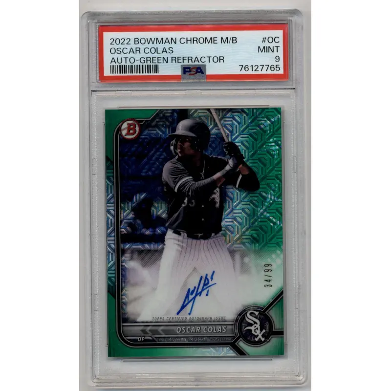 Oscar Colas 2022 Bowman Chrome Mega Box Green Refractor Auto 34/99 PSA 9 Mint