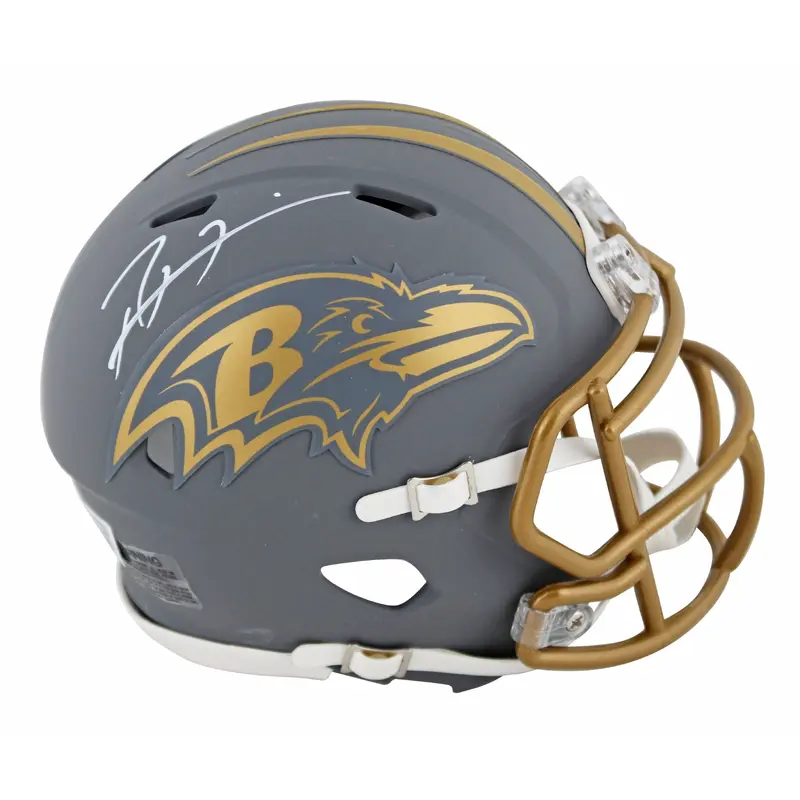Ravens Ray Lewis Signed Slate Speed Mini Helmet w/ White Sig BAS Witnessed